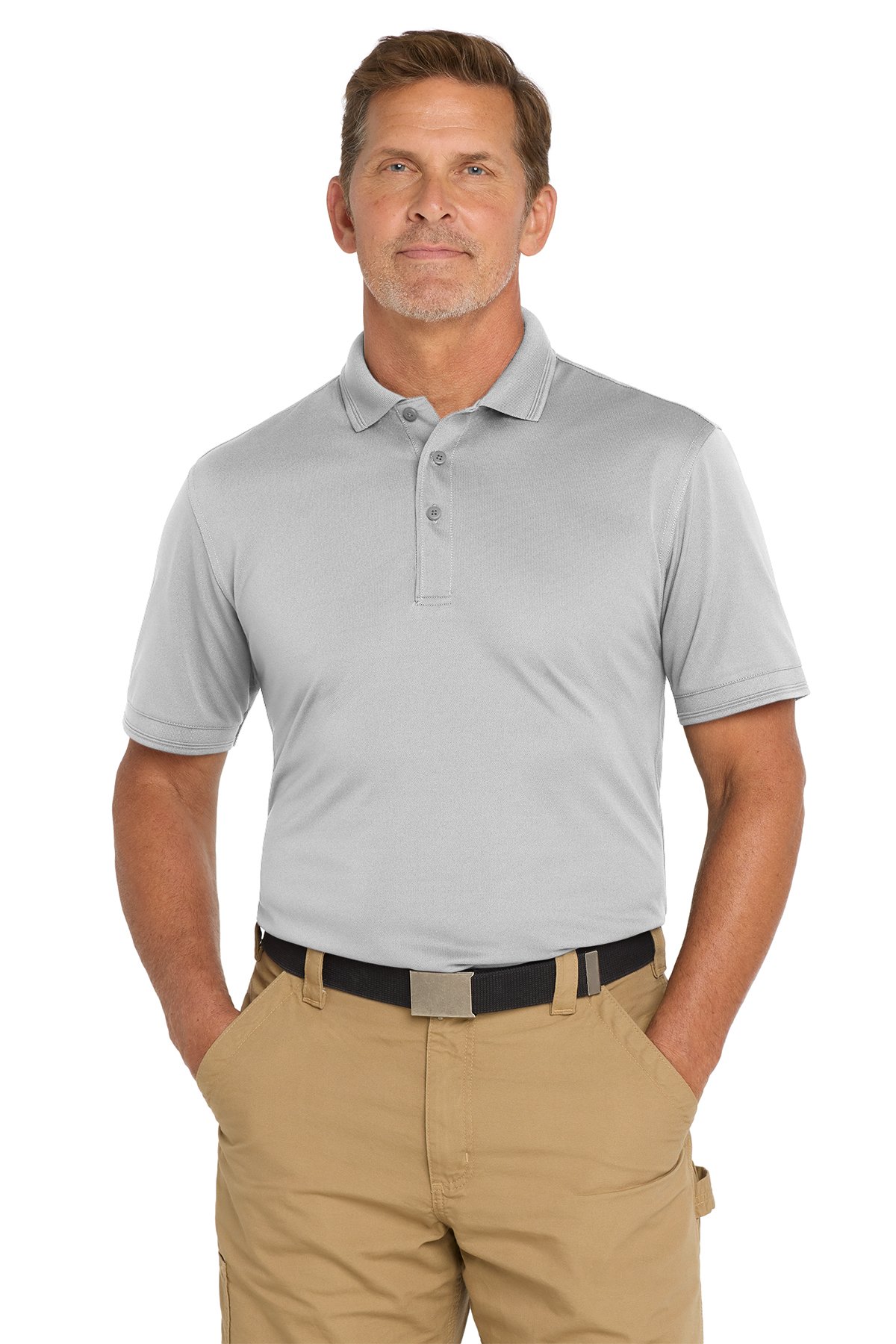 CornerStone CS4020 Industrial Snag-Proof Pique Polo in light grey, model front view
