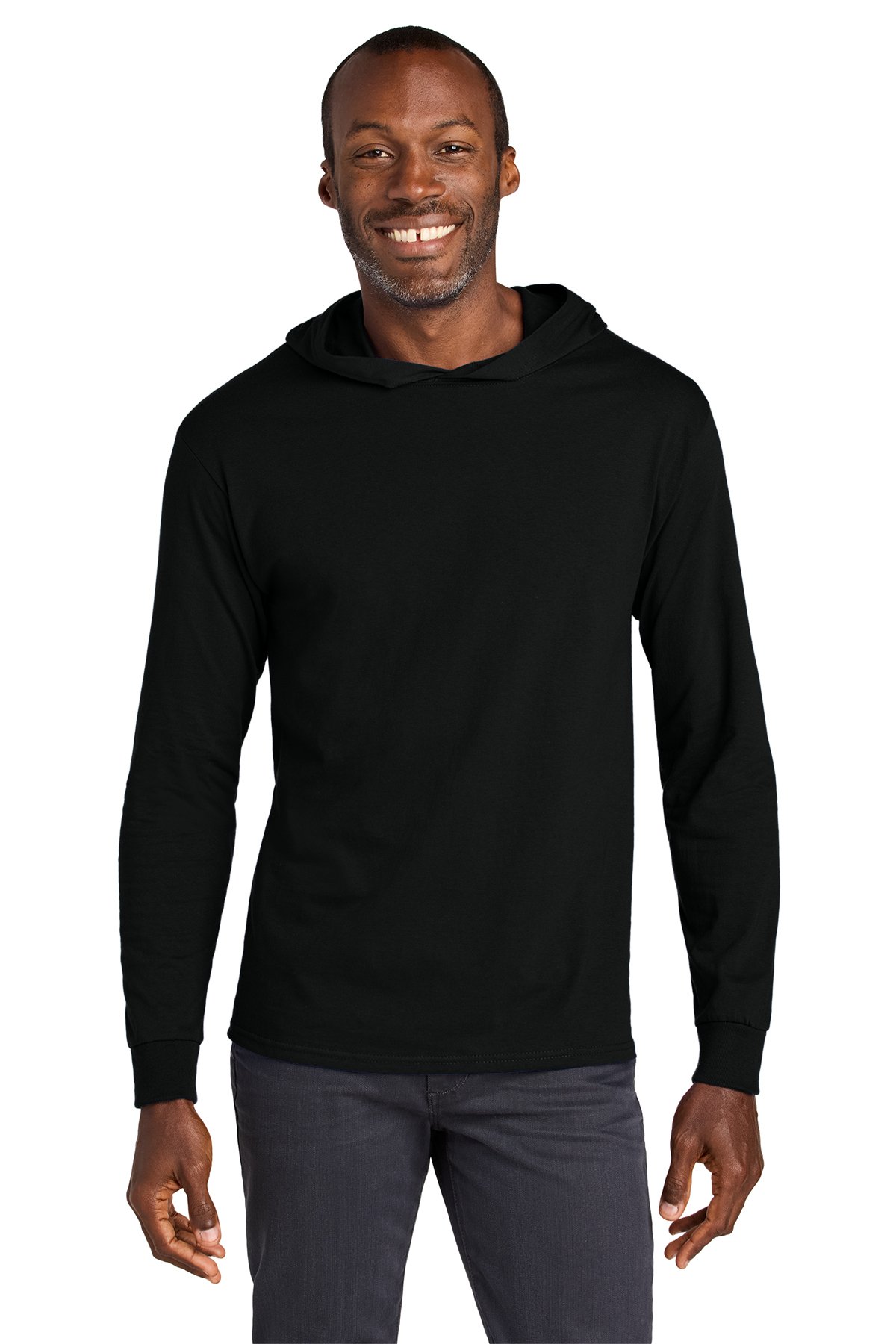 Jerzees 363LH Cotton Long Sleeve Hooded T-Shirt in black